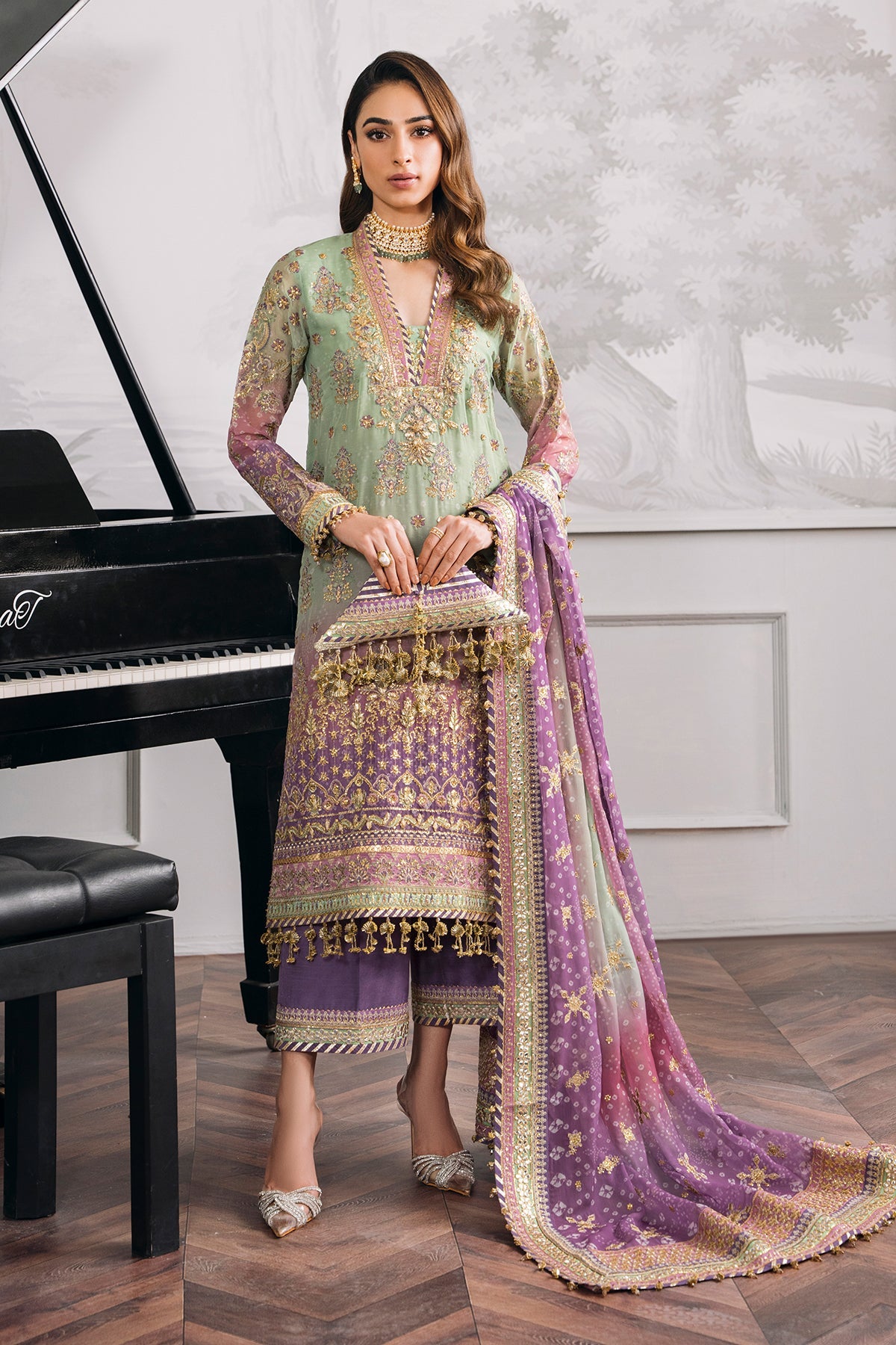 EMBROIDERED NET CH12-08 UNSTITCHED