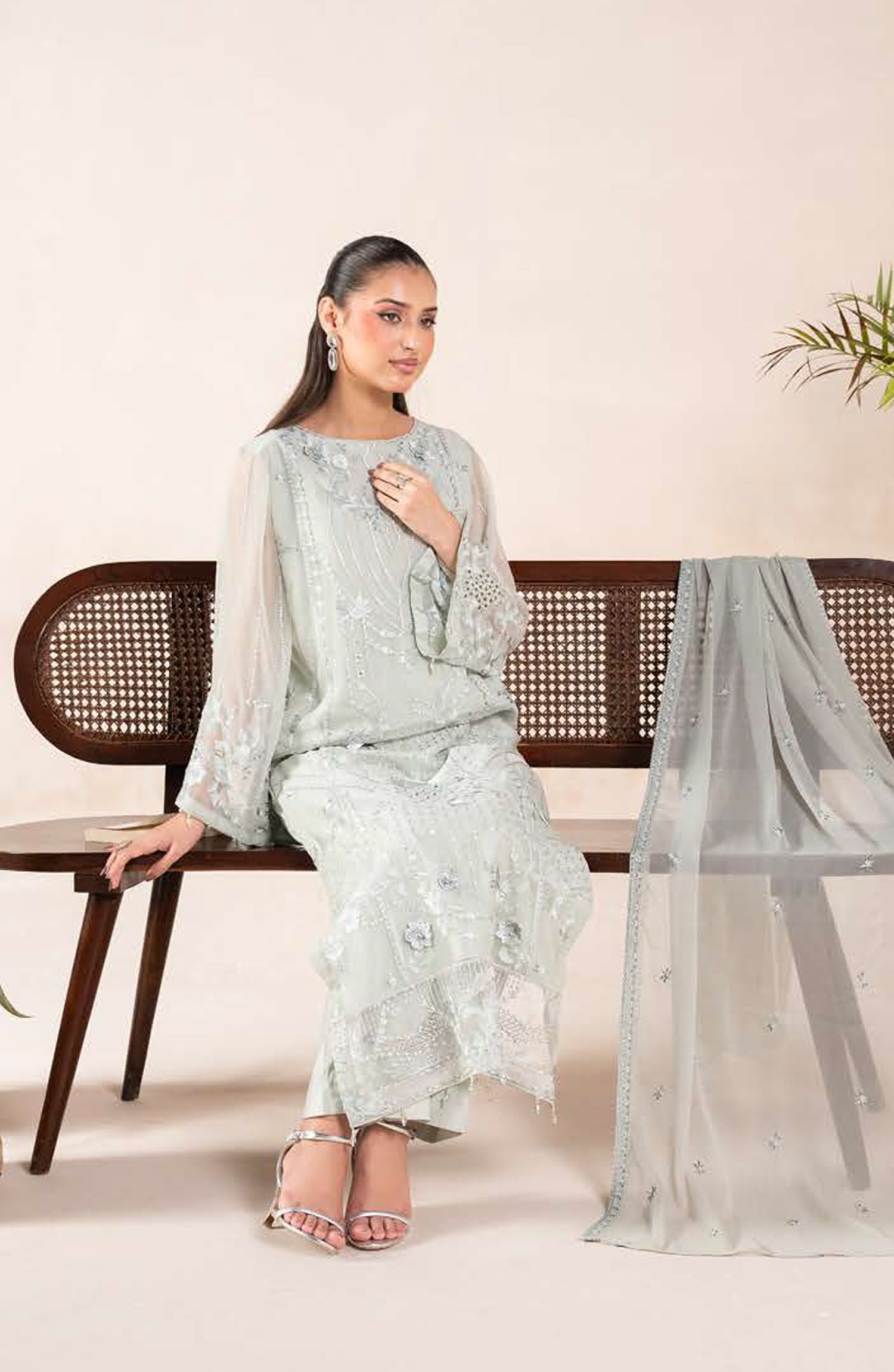AN-10 - Anaya Noor Unstitched Chiffon 3 Piece Suit by Zebtan