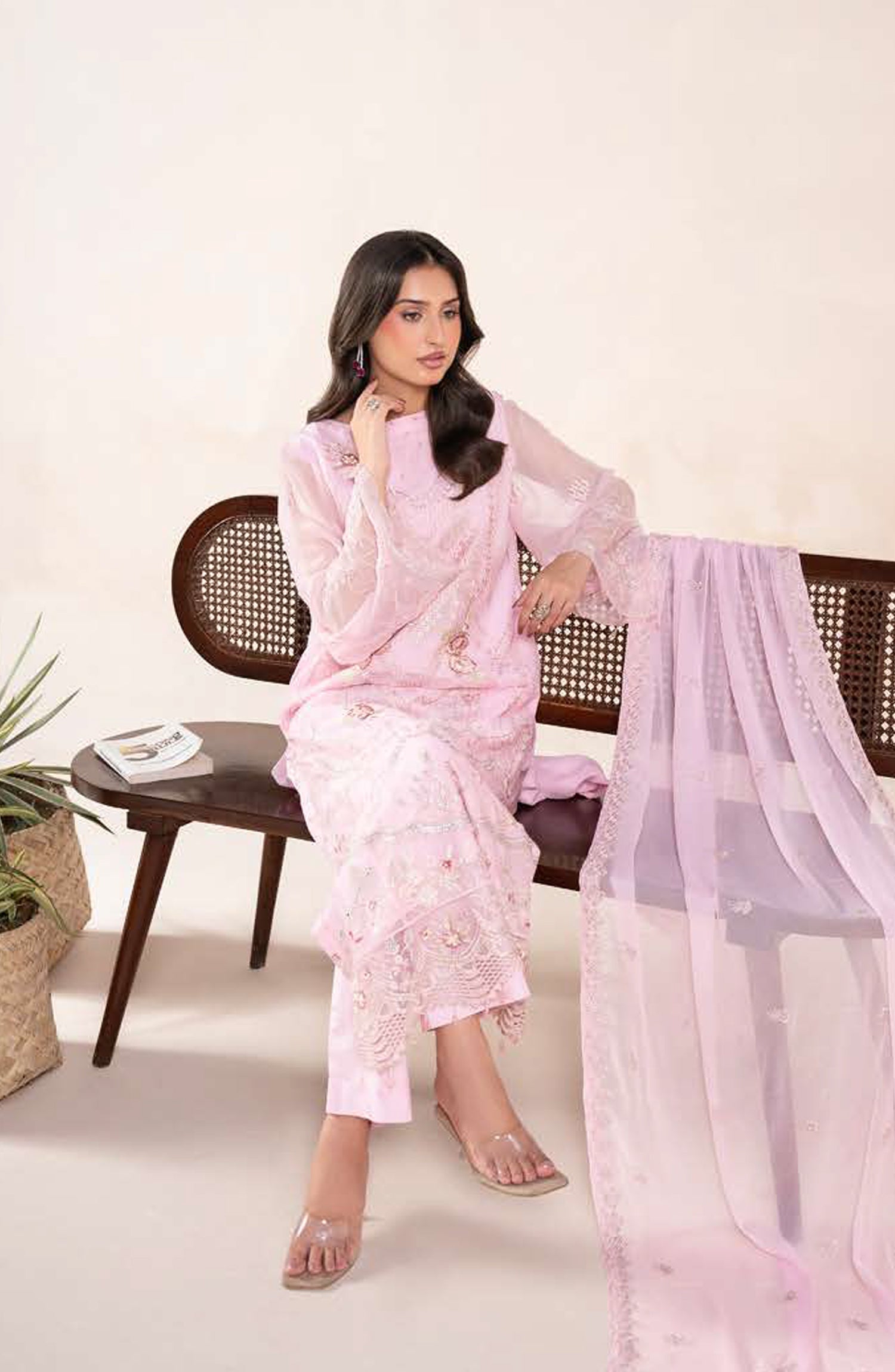 AN-08 - Anaya Noor Unstitched Chiffon 3 Piece Suit by Zebtan