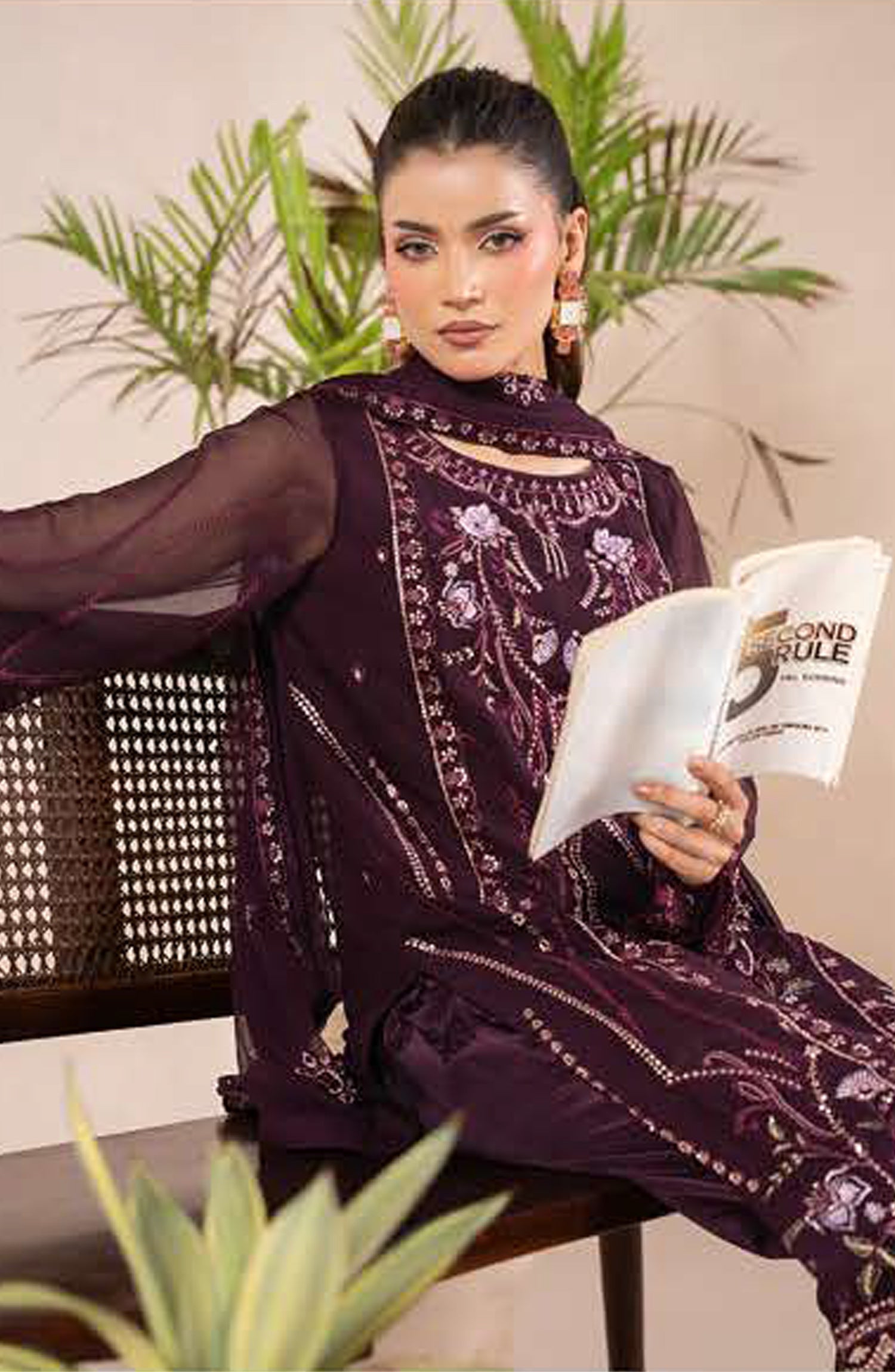 AN-07 - Anaya Noor Unstitched Chiffon 3 Piece Suit by Zebtan