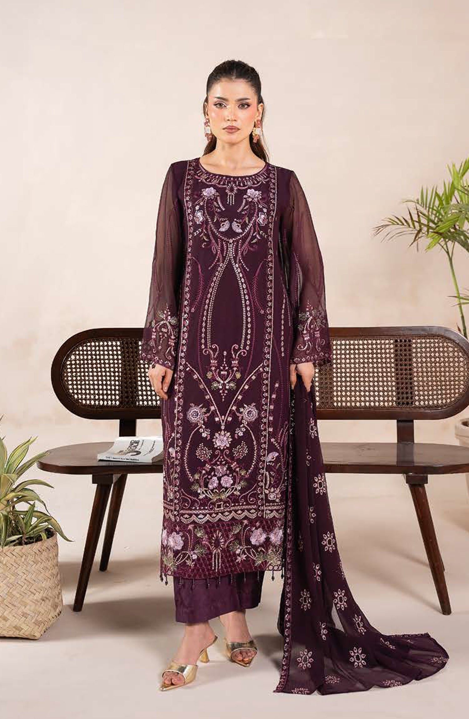 AN-07 - Anaya Noor Unstitched Chiffon 3 Piece Suit by Zebtan