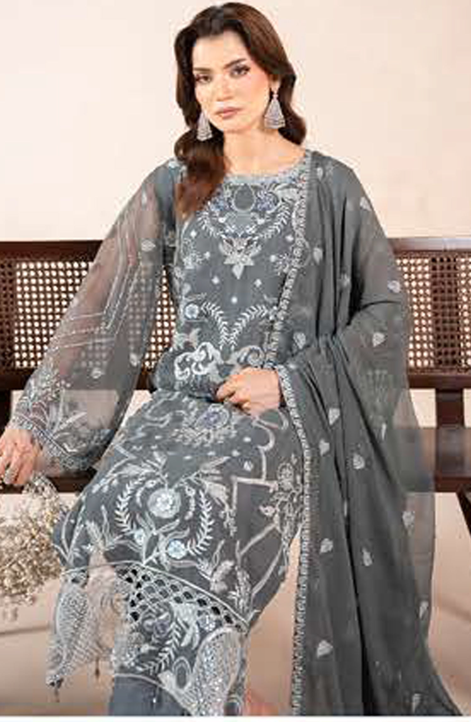 AN-03 - Anaya Noor Unstitched Chiffon 3 Piece Suit by Zebtan