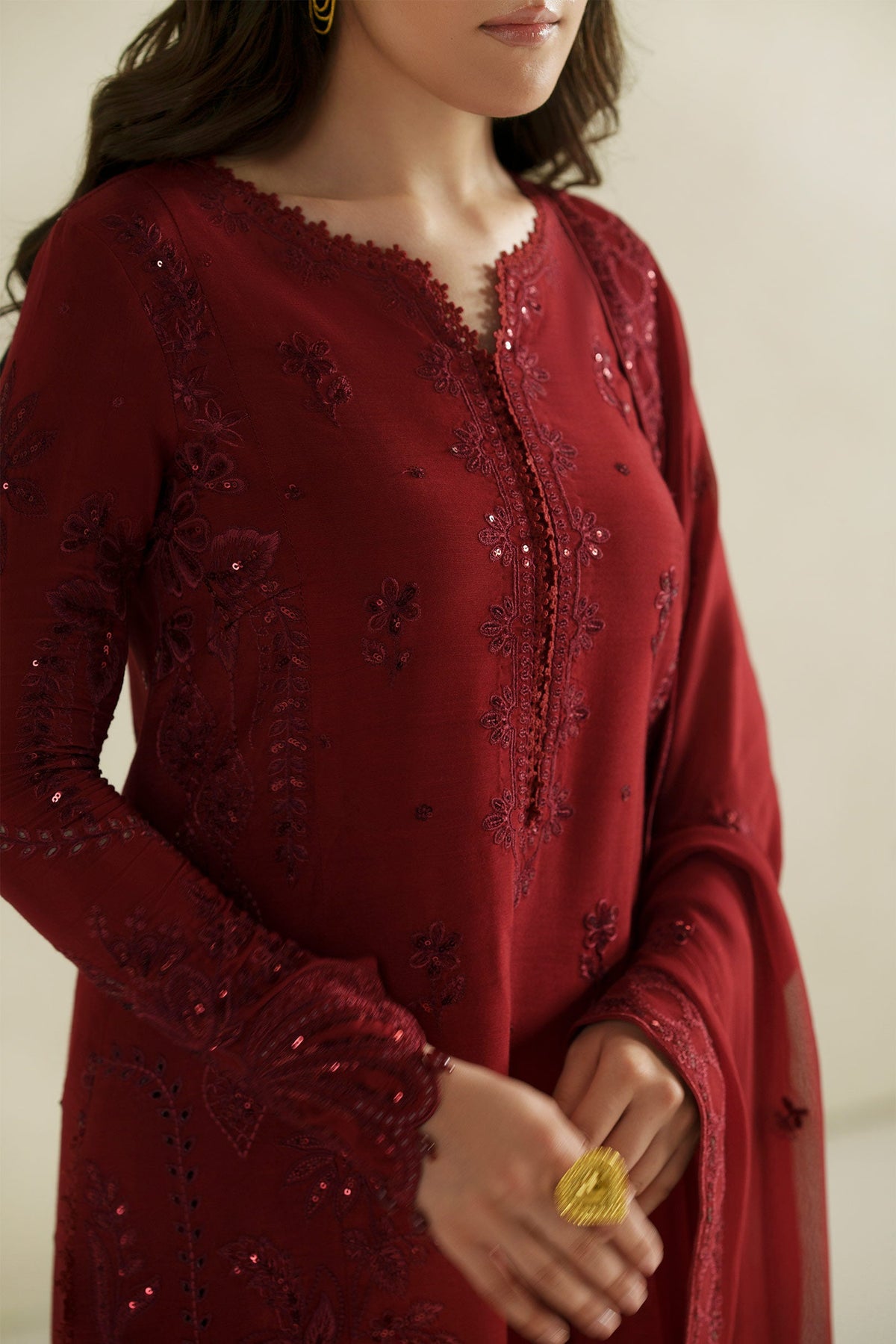Laal Crimson Shirt Set | Raw Silk Edit'26 By Vera
