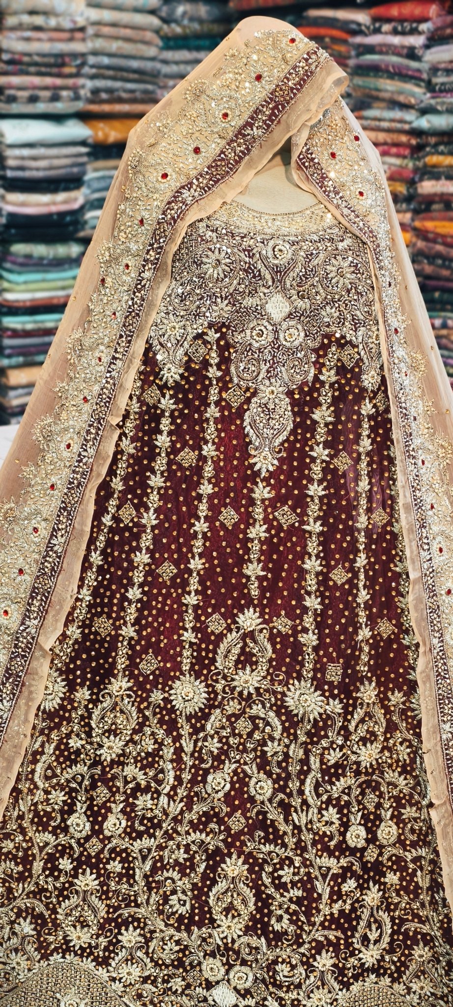 Luxury Maroon Velvet Bridal Lehenga with Hand Embellished Dupatta - Rabbani Cloth House
