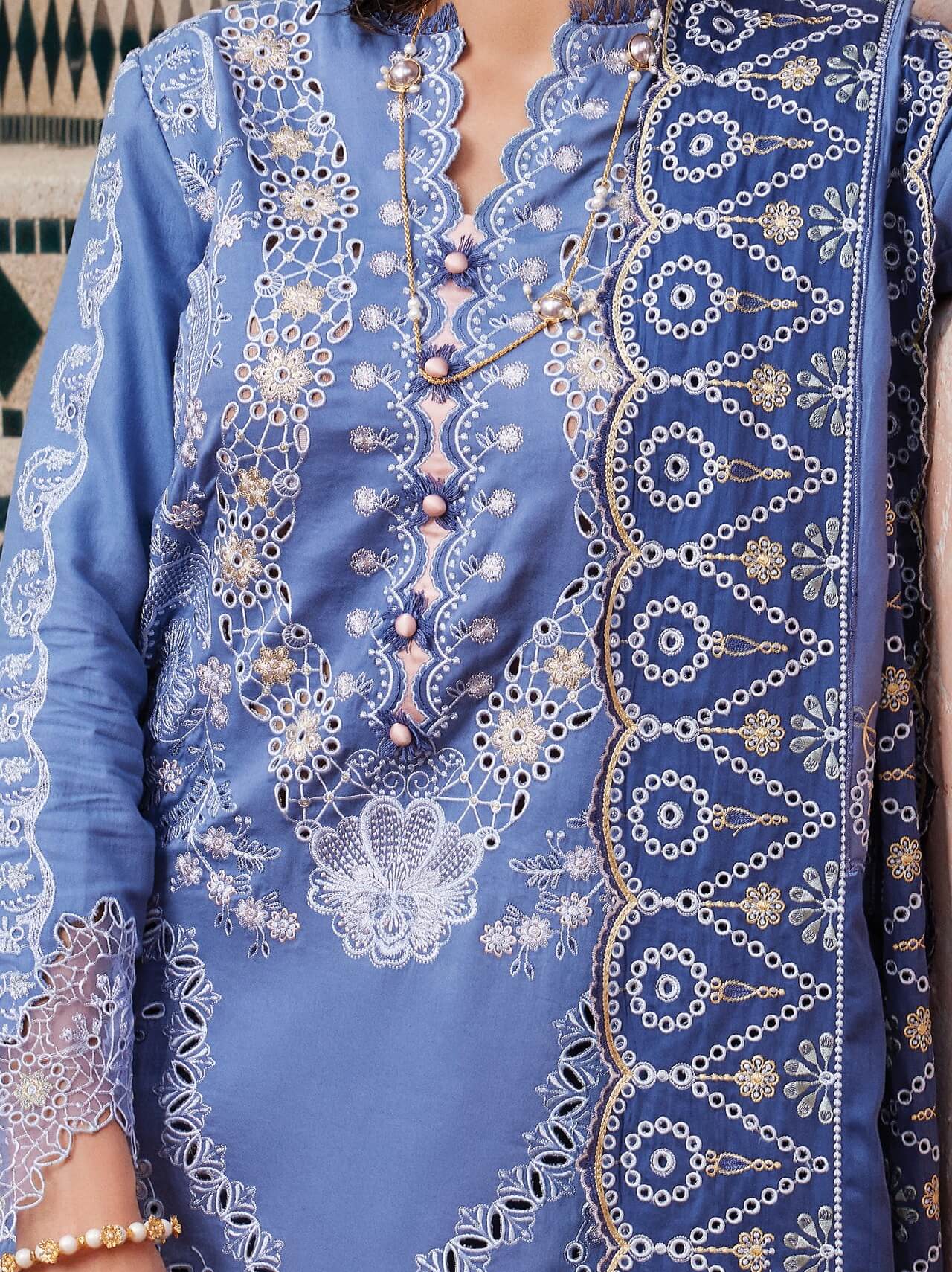 Moroccan Dream – Latifah 3Pc Embroidered Sateen Unstitched Suit By Mushq - Rabbani Cloth House