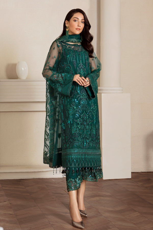 UF33 - Frost Green Embroidered Elegant Dress By Baroque 1st Copy