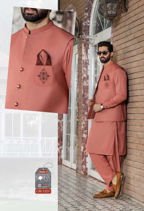 Noshan Mian CH-2 CM 1223 | Luxury Suit With Waistcoat By Riwaj
