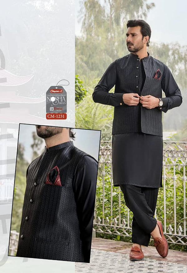 Noshan Mian CH-2 CM 1231 | Luxury Suit With Waistcoat By Riwaj