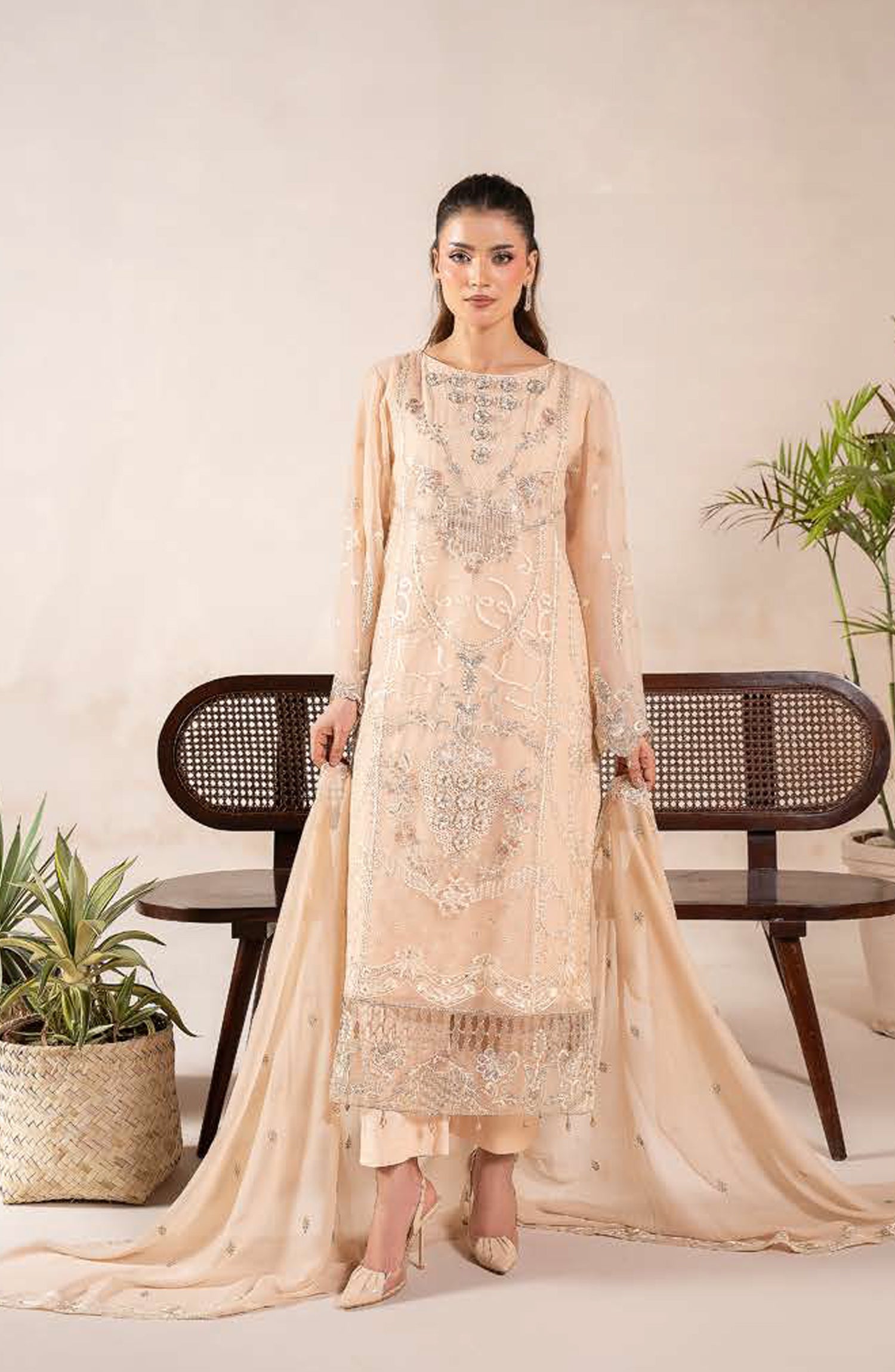 AN-09 - Anaya Noor Unstitched Chiffon 3 Piece Suit by Zebtan