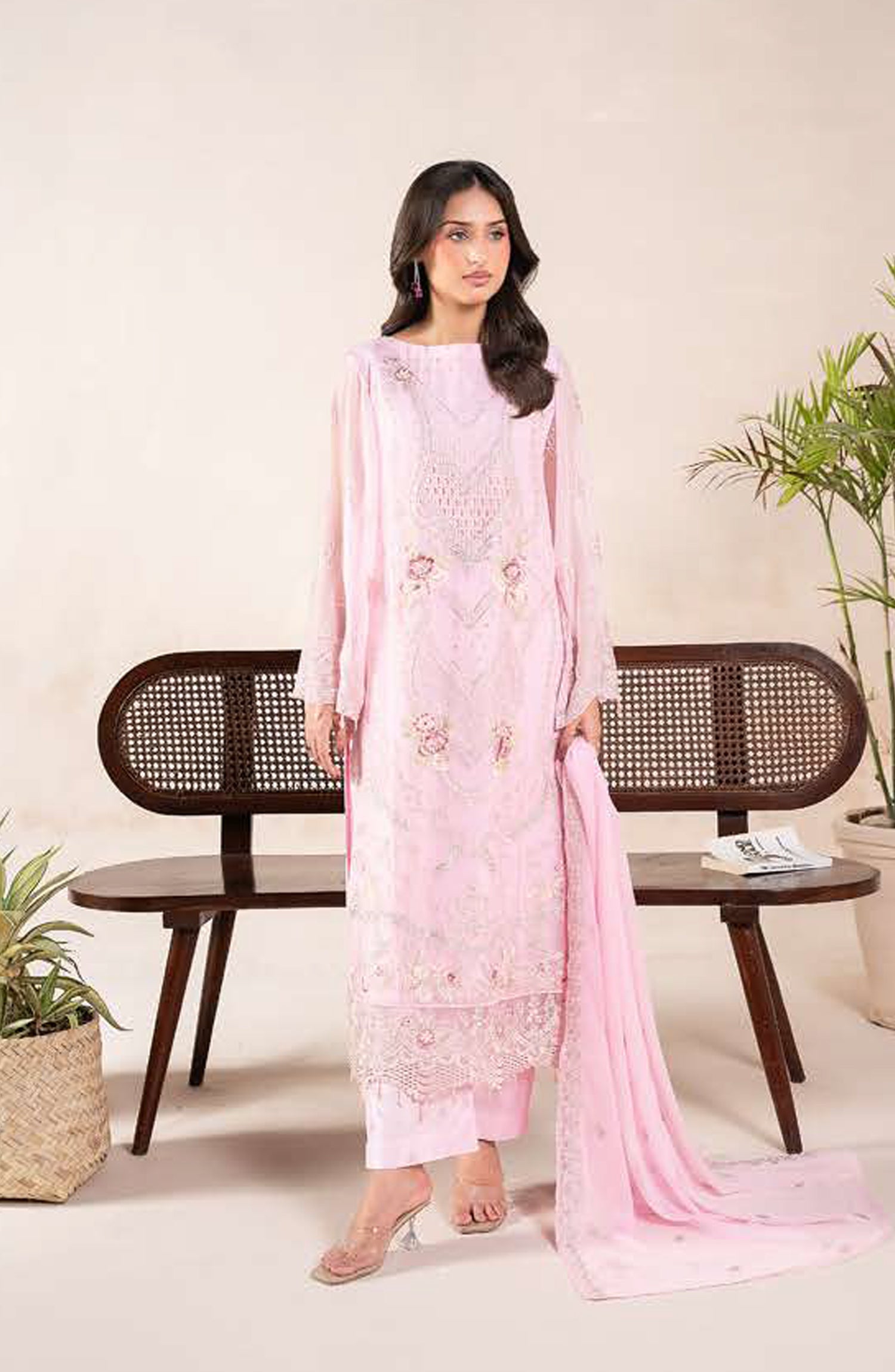 AN-08 - Anaya Noor Unstitched Chiffon 3 Piece Suit by Zebtan