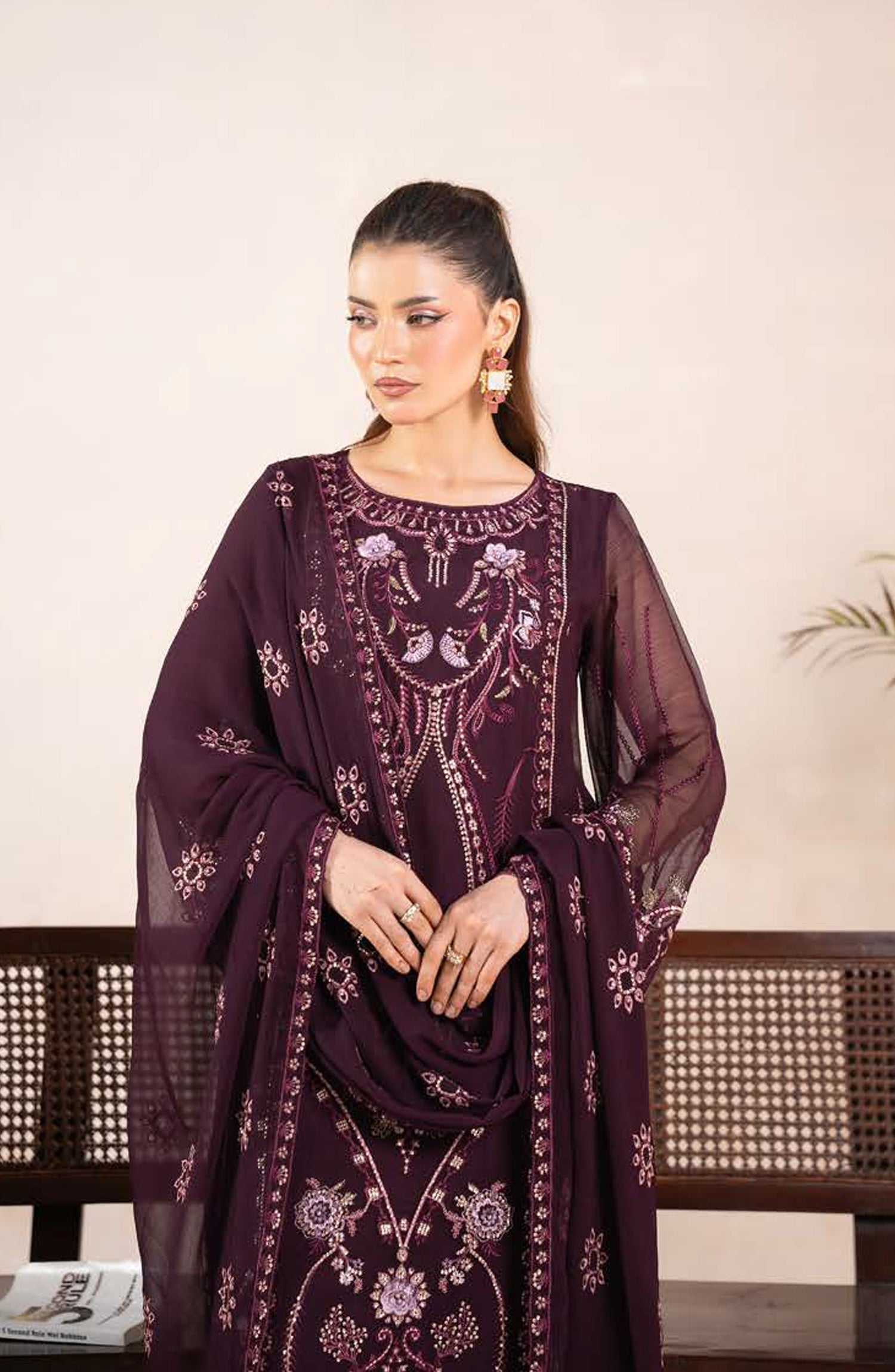 AN-07 - Anaya Noor Unstitched Chiffon 3 Piece Suit by Zebtan
