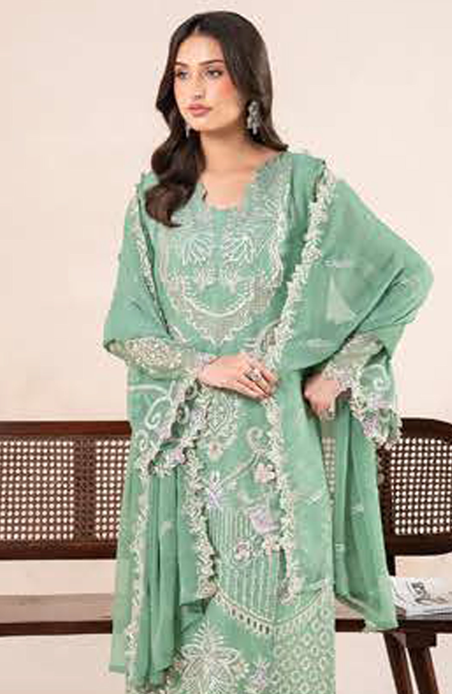 AN-06 - Anaya Noor Unstitched Chiffon 3 Piece Suit by Zebtan