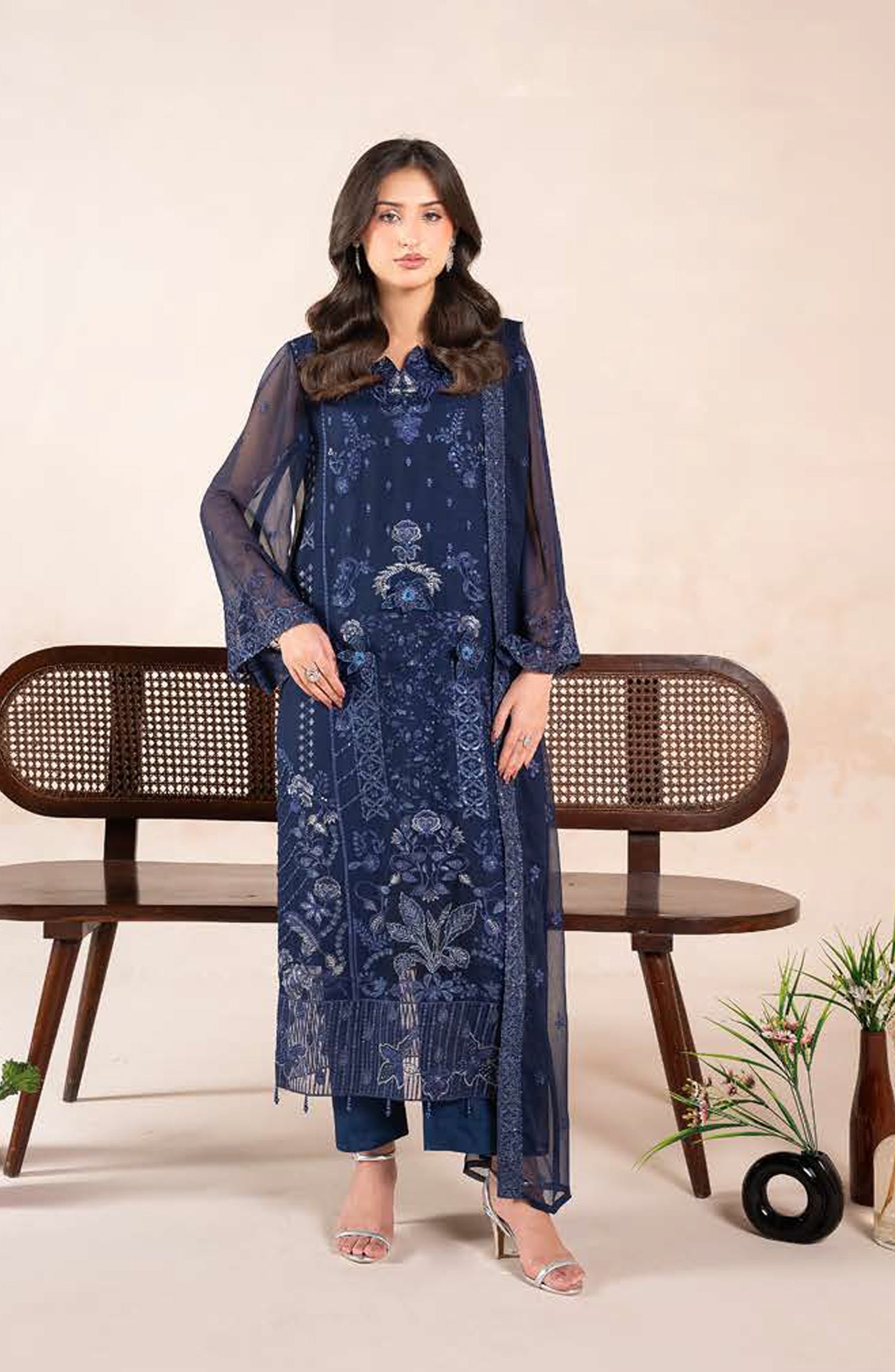 AN-04 - Anaya Noor Unstitched Chiffon 3 Piece Suit by Zebtan
