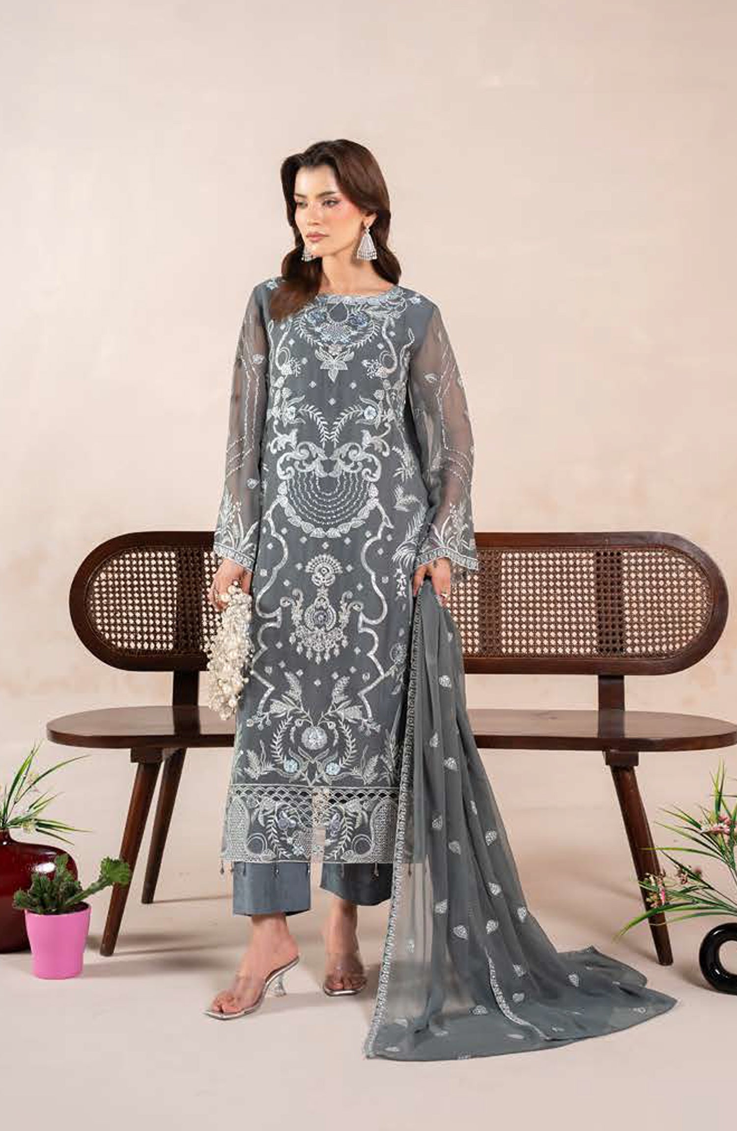AN-03 - Anaya Noor Unstitched Chiffon 3 Piece Suit by Zebtan
