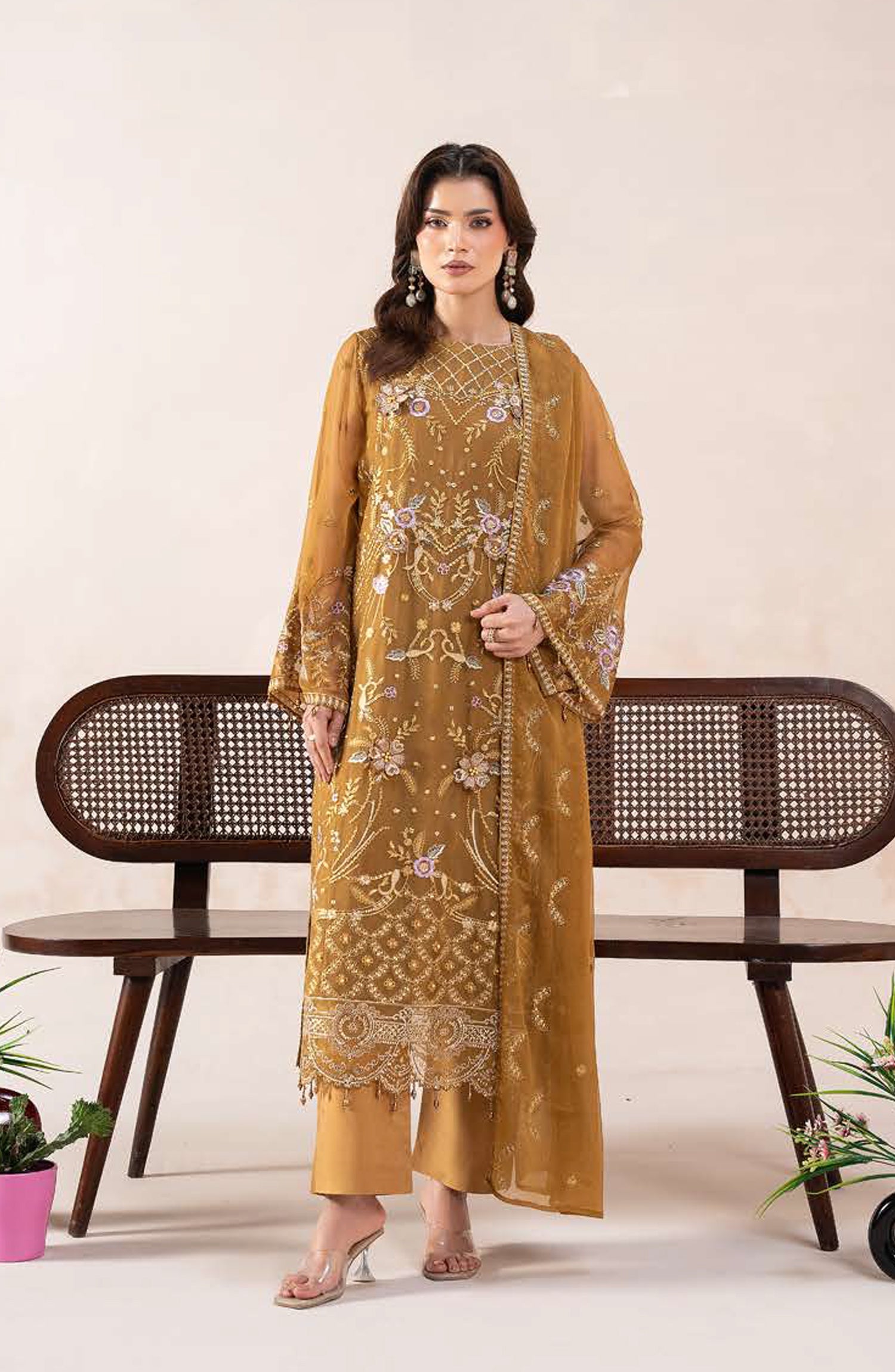 AN-02 - Anaya Noor Unstitched Chiffon 3 Piece Suit by Zebtan