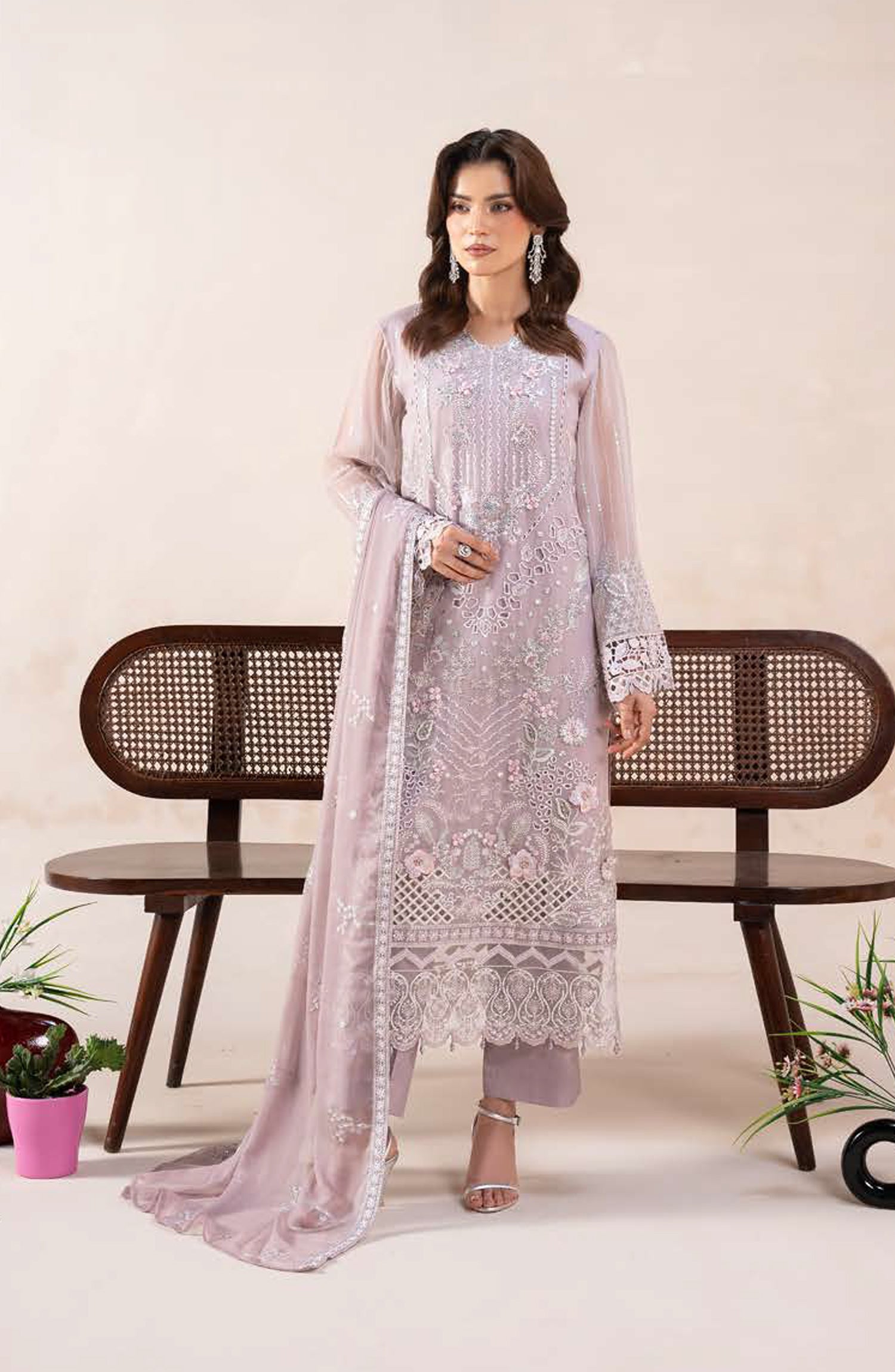 AN-01 - Anaya Noor Unstitched Chiffon 3 Piece Suit by Zebtan