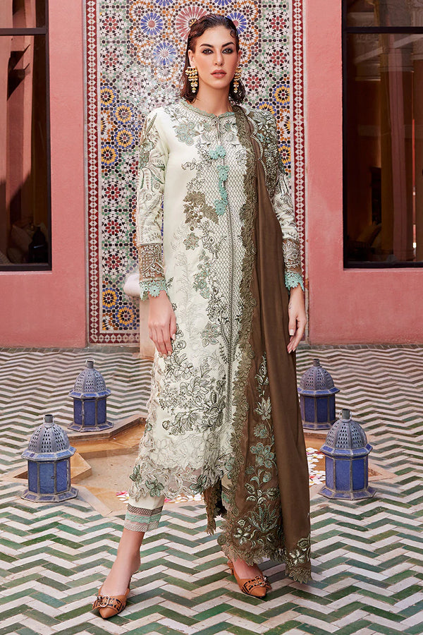 Moroccan Dream – ANISAH 3Pc Embroidered Sateen Unstitched Suit By Mushq