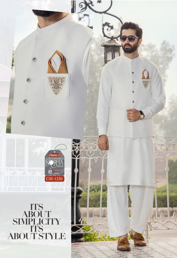 Noshan Mian CH-2 CM 1220 | Luxury Suit With Waistcoat By Riwaj