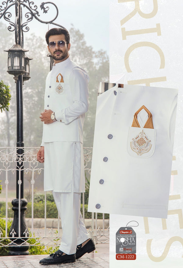 Noshan Mian CH-2 CM 1222 | Luxury Suit With Waistcoat By Riwaj