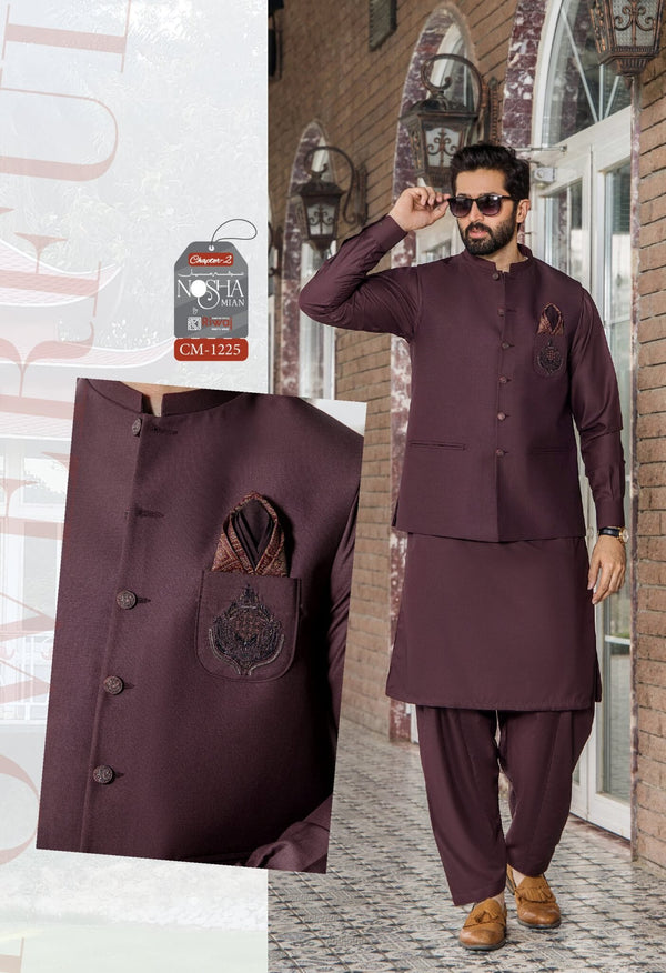 Noshan Mian CH-2 CM 1225 | Luxury Suit With Waistcoat By Riwaj
