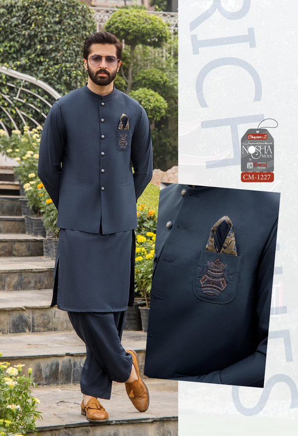 Noshan Mian CH-2 CM 1227 | Luxury Suit With Waistcoat By Riwaj