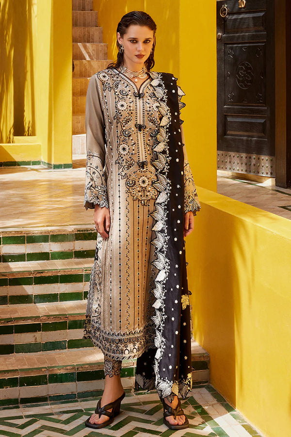 Moroccan Dream – SALMA 3Pc Embroidered Sateen Unstitched Suit By Mushq