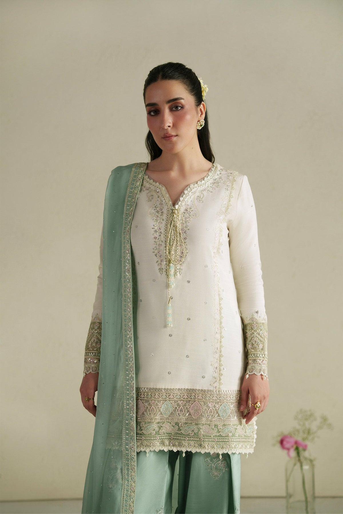Aab Ivory Shirt Set | Raw Silk Edit'26 By Vera