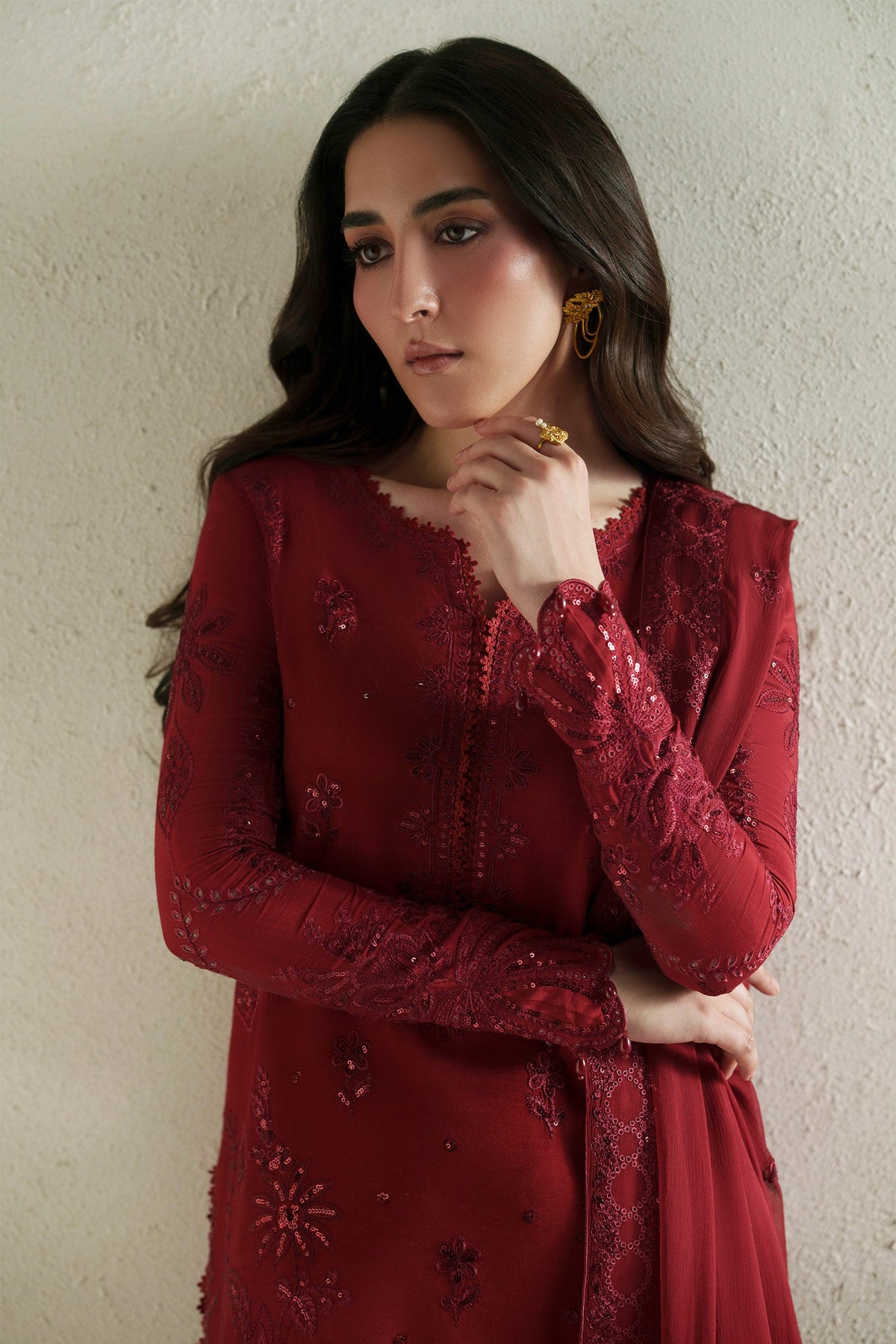 Laal Crimson Shirt Set | Raw Silk Edit'26 By Vera