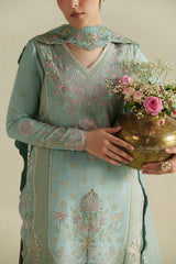 Meena Powder Blue Shirt Set | Raw Silk Edit'26 By Vera
