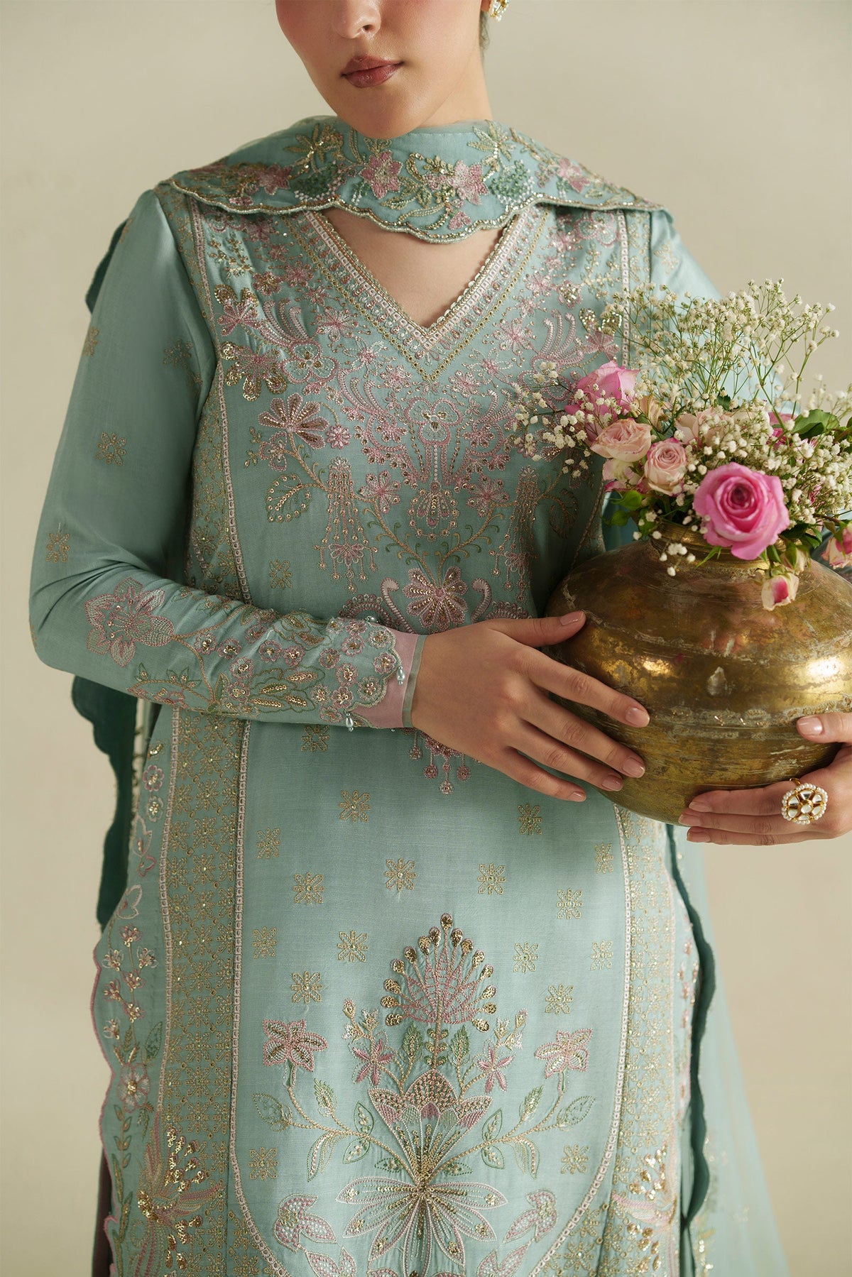 Meena Powder Blue Shirt Set | Raw Silk Edit'26 By Vera
