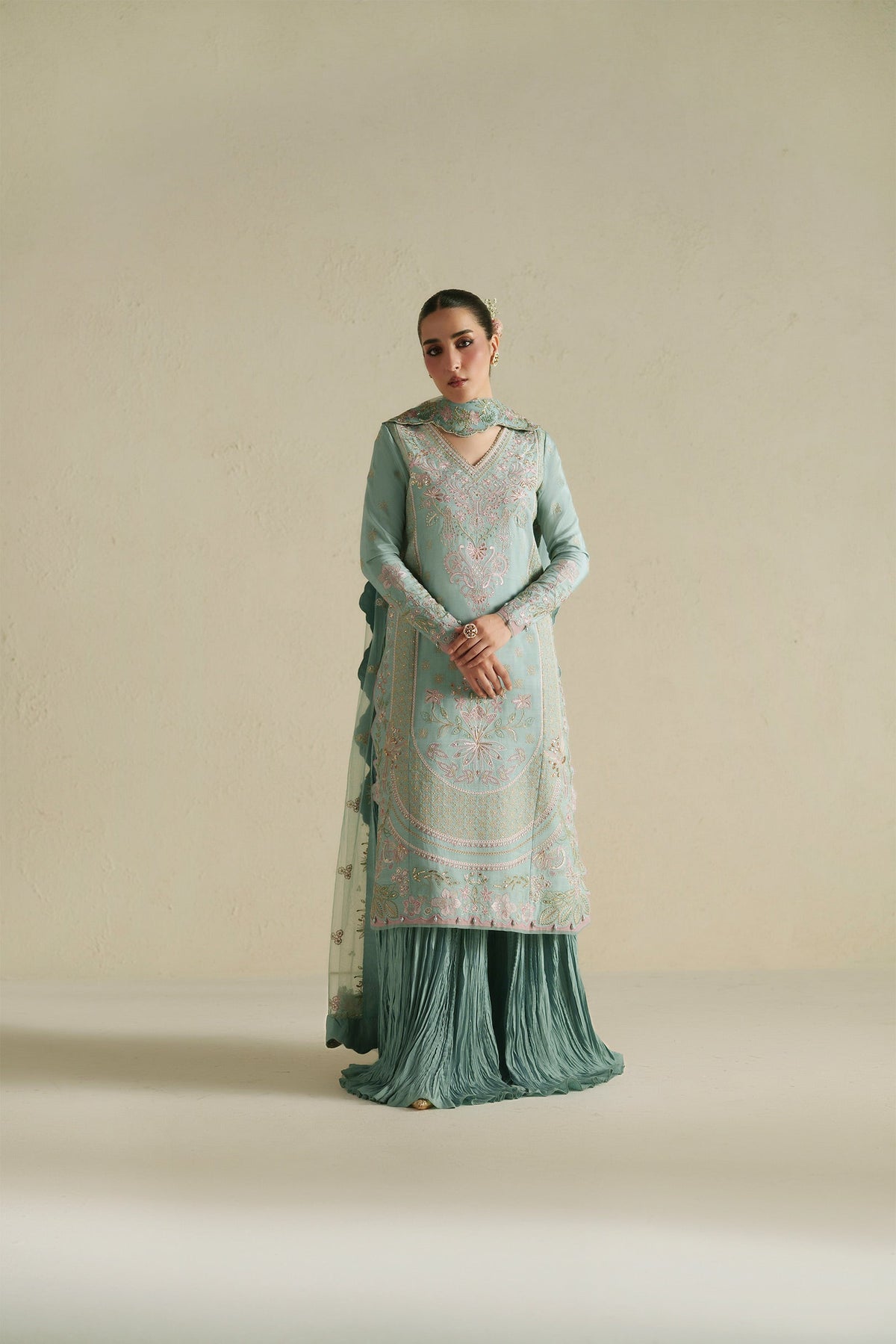 Meena Powder Blue Shirt Set | Raw Silk Edit'26 By Vera