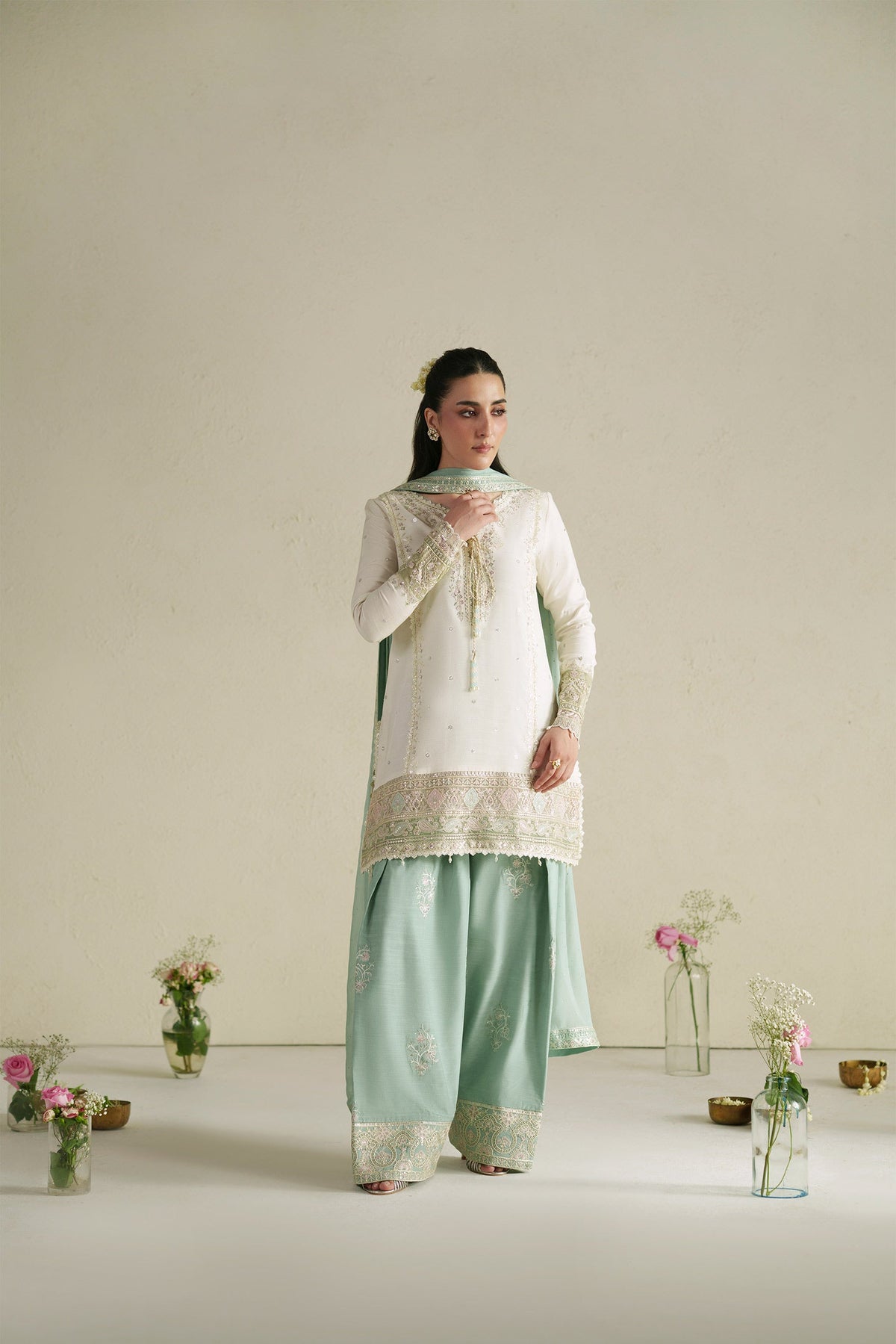 Aab Ivory Shirt Set | Raw Silk Edit'26 By Vera