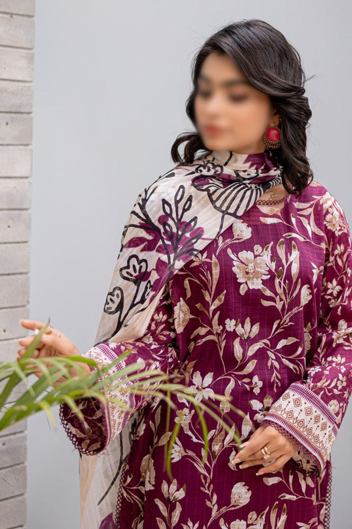 D 01 - Nureh by Fantak Printed Slub Lawn Collection - Rabbani Cloth House