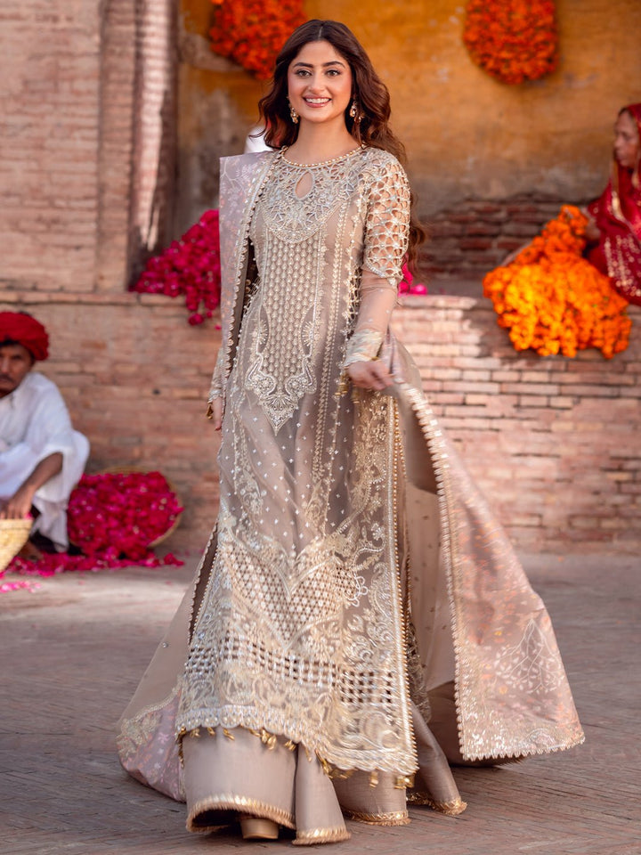 D - 601 | Sona Gachi Unstitched Luxury Formals By Bin Ilyas - Rabbani Cloth House