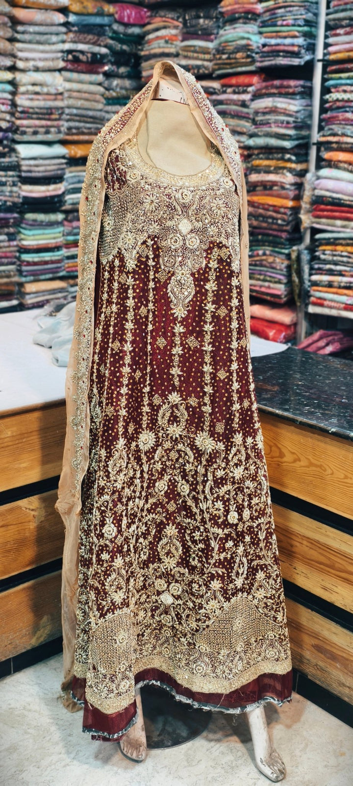 Luxury Maroon Velvet Bridal Lehenga with Hand Embellished Dupatta - Rabbani Cloth House