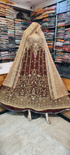 Luxury Maroon Velvet Bridal Lehenga with Hand Embellished Dupatta - Rabbani Cloth House