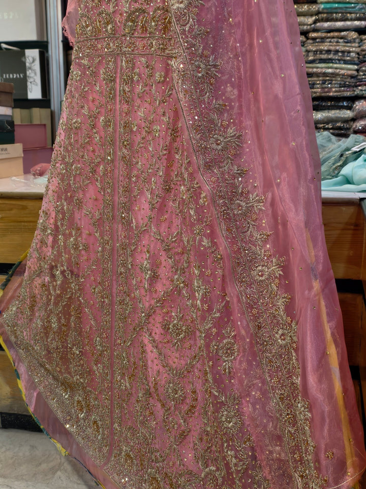 Luxury Pink Net Bridal Dress with Heavy Embellished Dupatta - Rabbani Cloth House