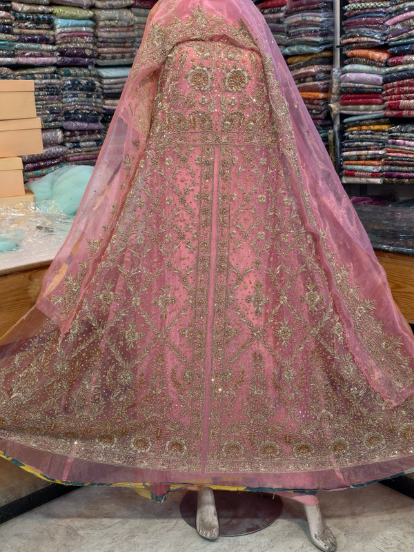 Luxury Pink Net Bridal Dress with Heavy Embellished Dupatta - Rabbani Cloth House