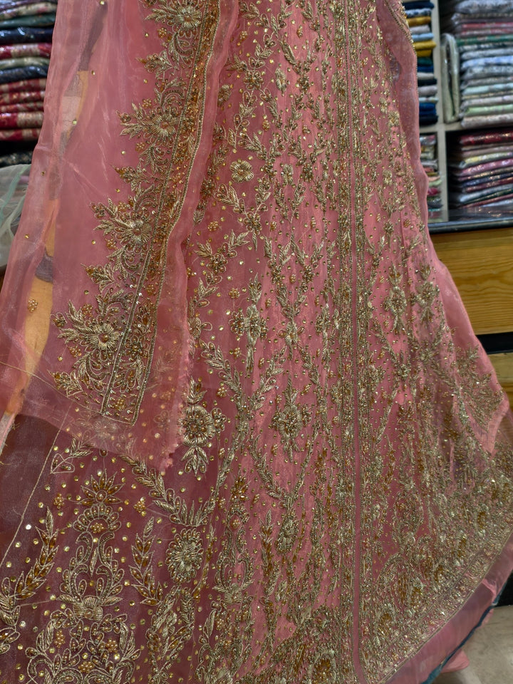 Luxury Pink Net Bridal Dress with Heavy Embellished Dupatta - Rabbani Cloth House